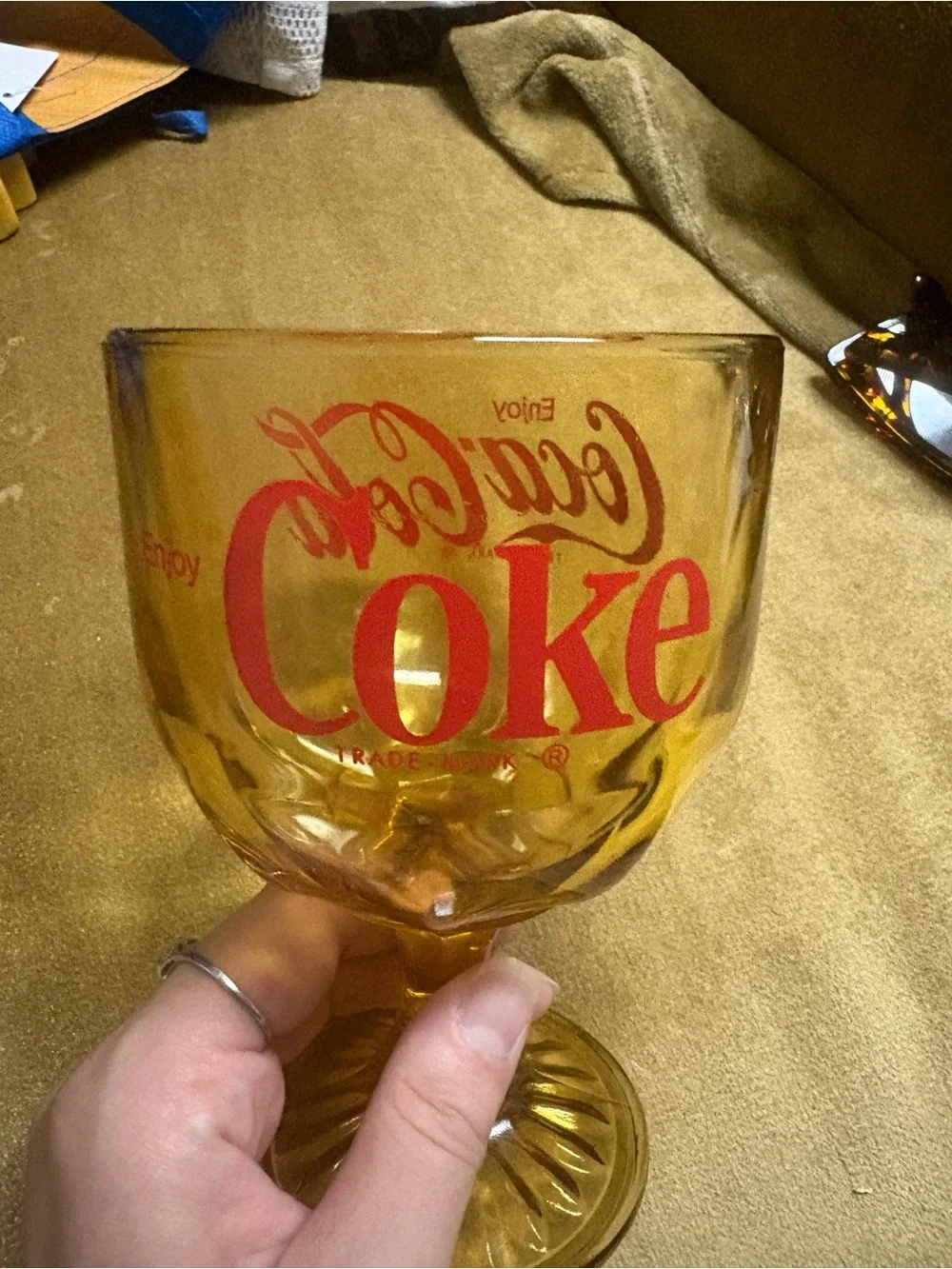 Coca-Cola Amber Goblet Glass with Red Logo vintage